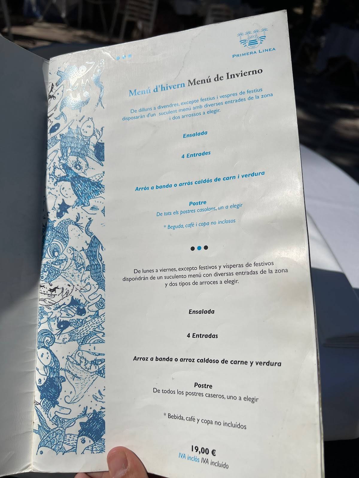 Restaurante Primera Línea меню