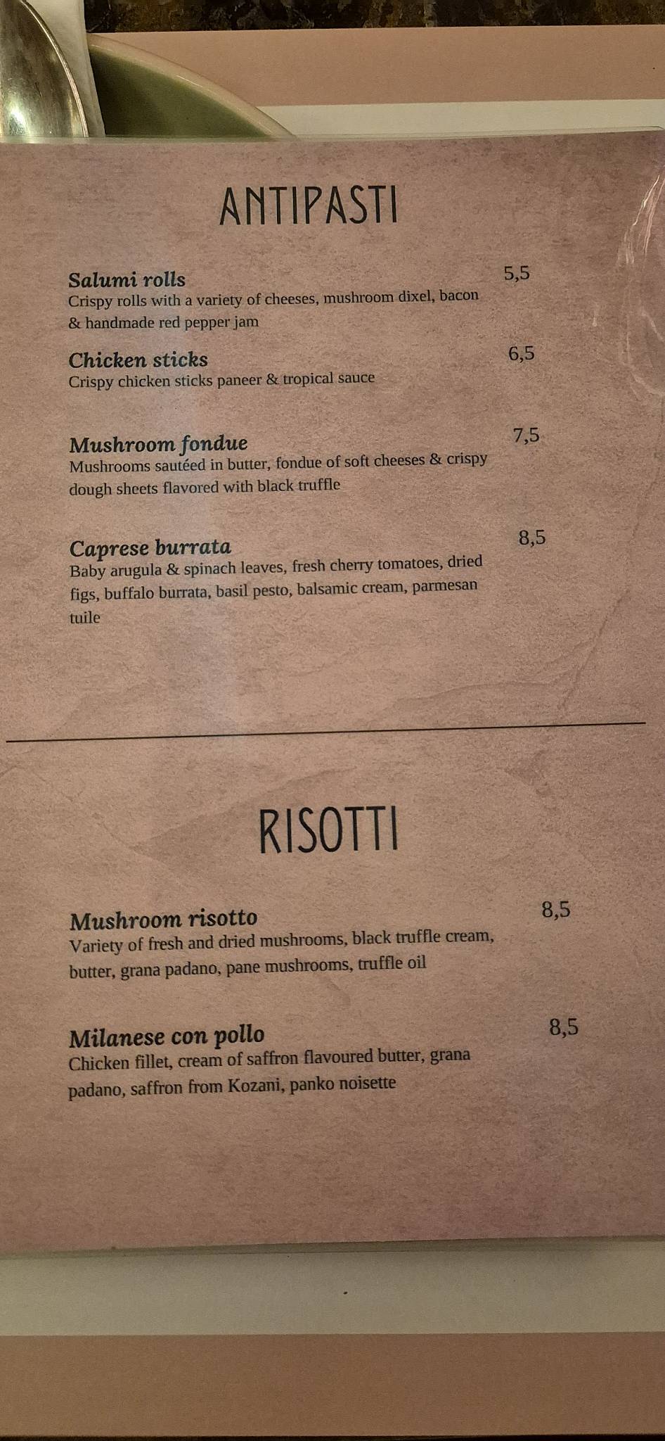 Stelle Ristorante меню
