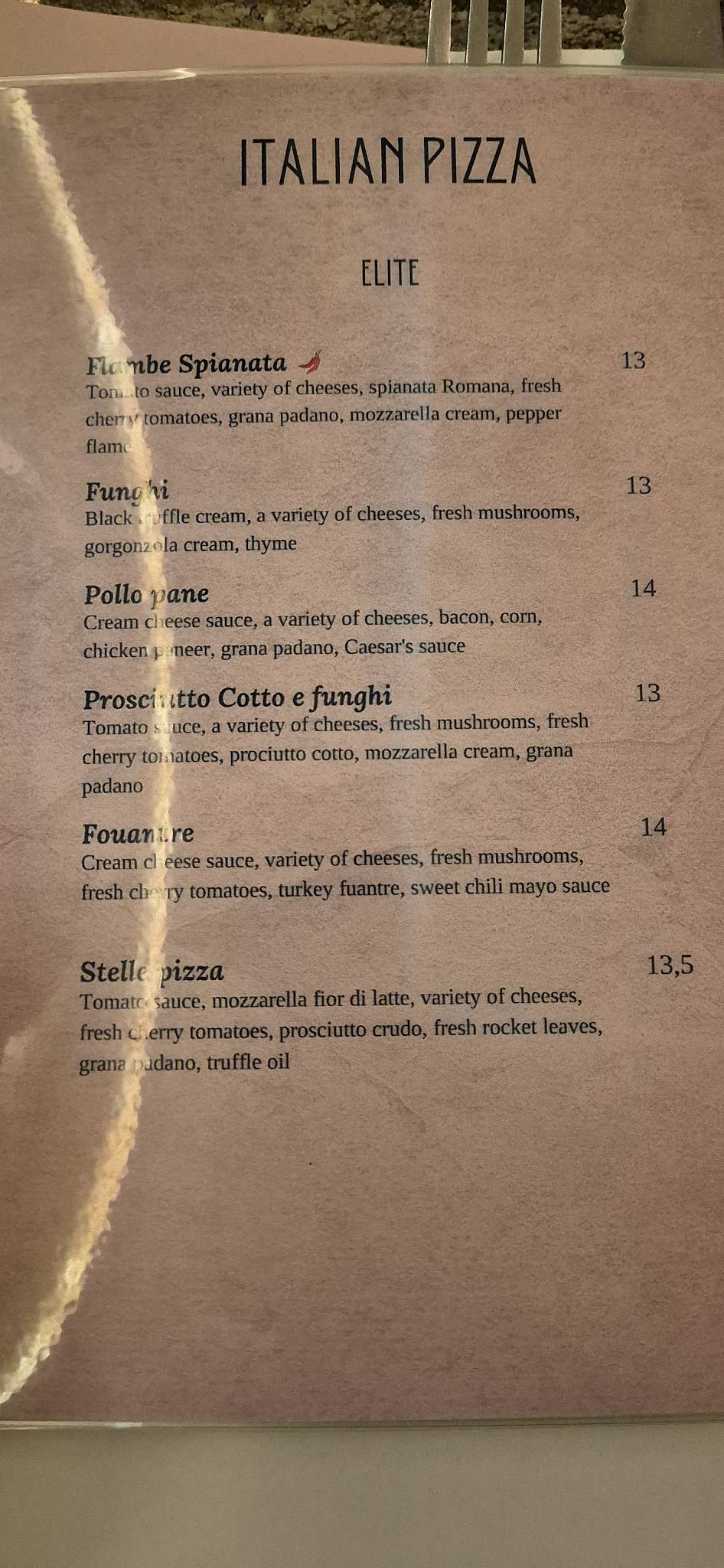 Stelle Ristorante меню