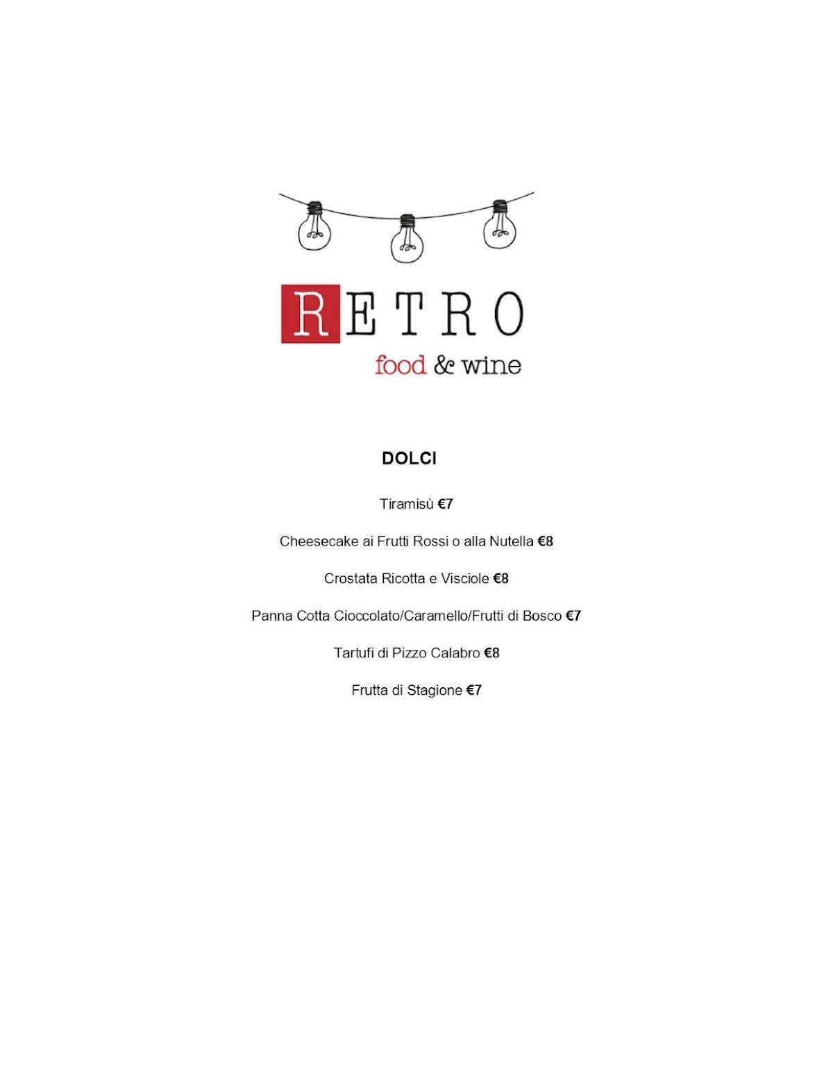 Retro Food & Wine меню