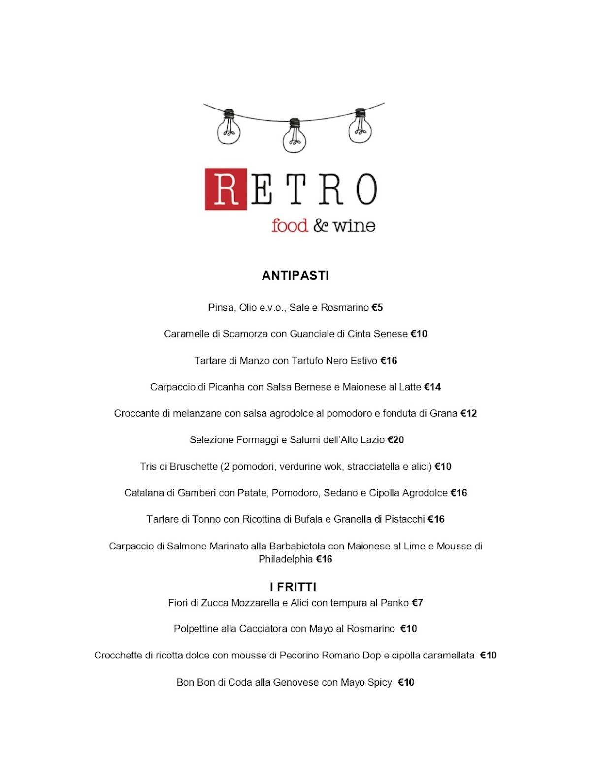 Retro Food & Wine меню