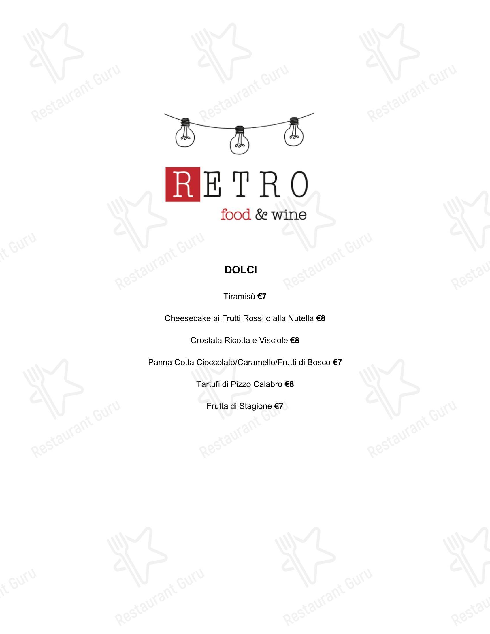 Меню пиццерии Retro Food & Wine