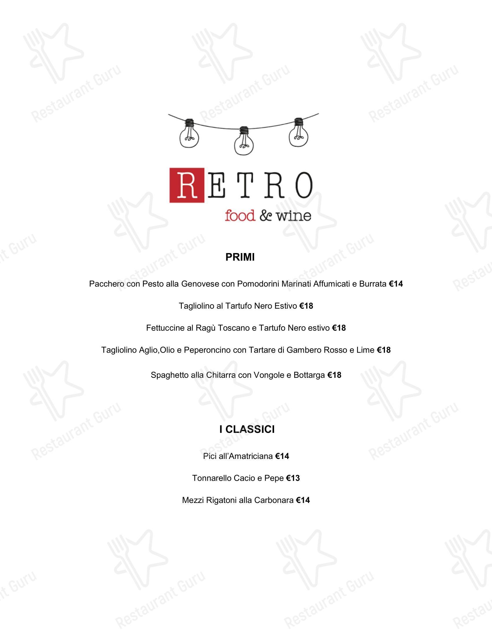 Меню пиццерии Retro Food & Wine - Меню