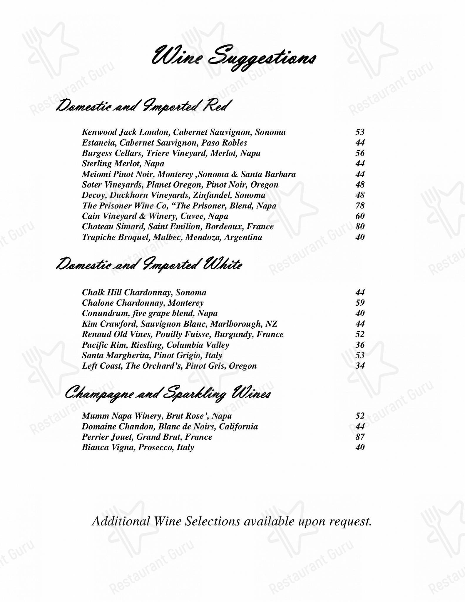 Dinner Menu паба и бара Rey's Restaurant