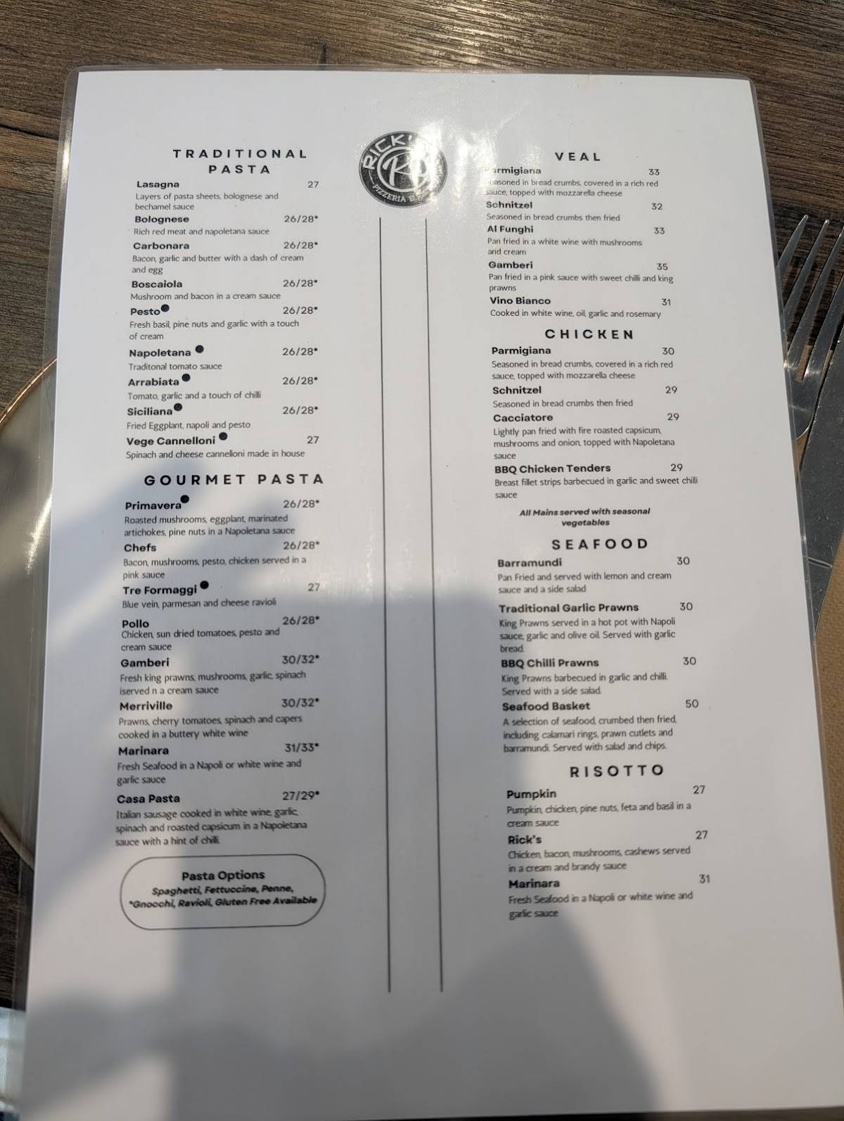 Ricks Pizzeria e Ristorante меню