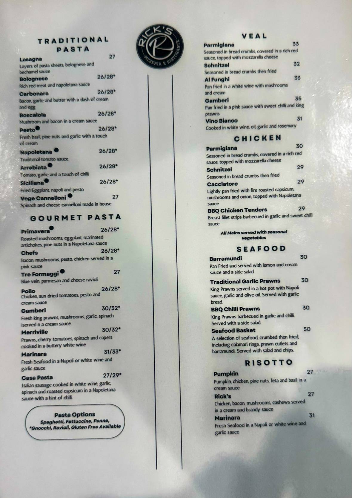 Ricks Pizzeria e Ristorante меню