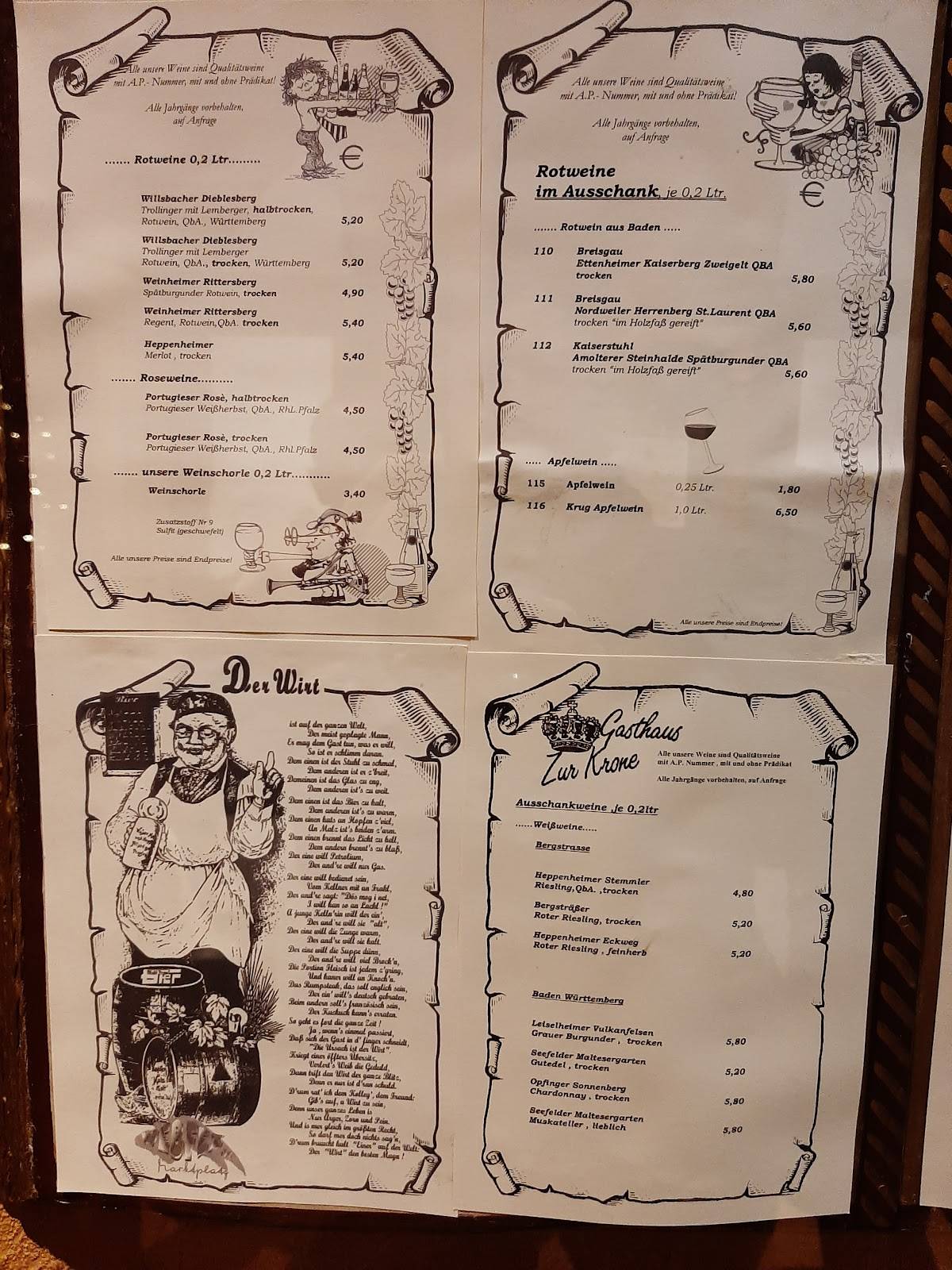 Gasthaus zur Krone меню