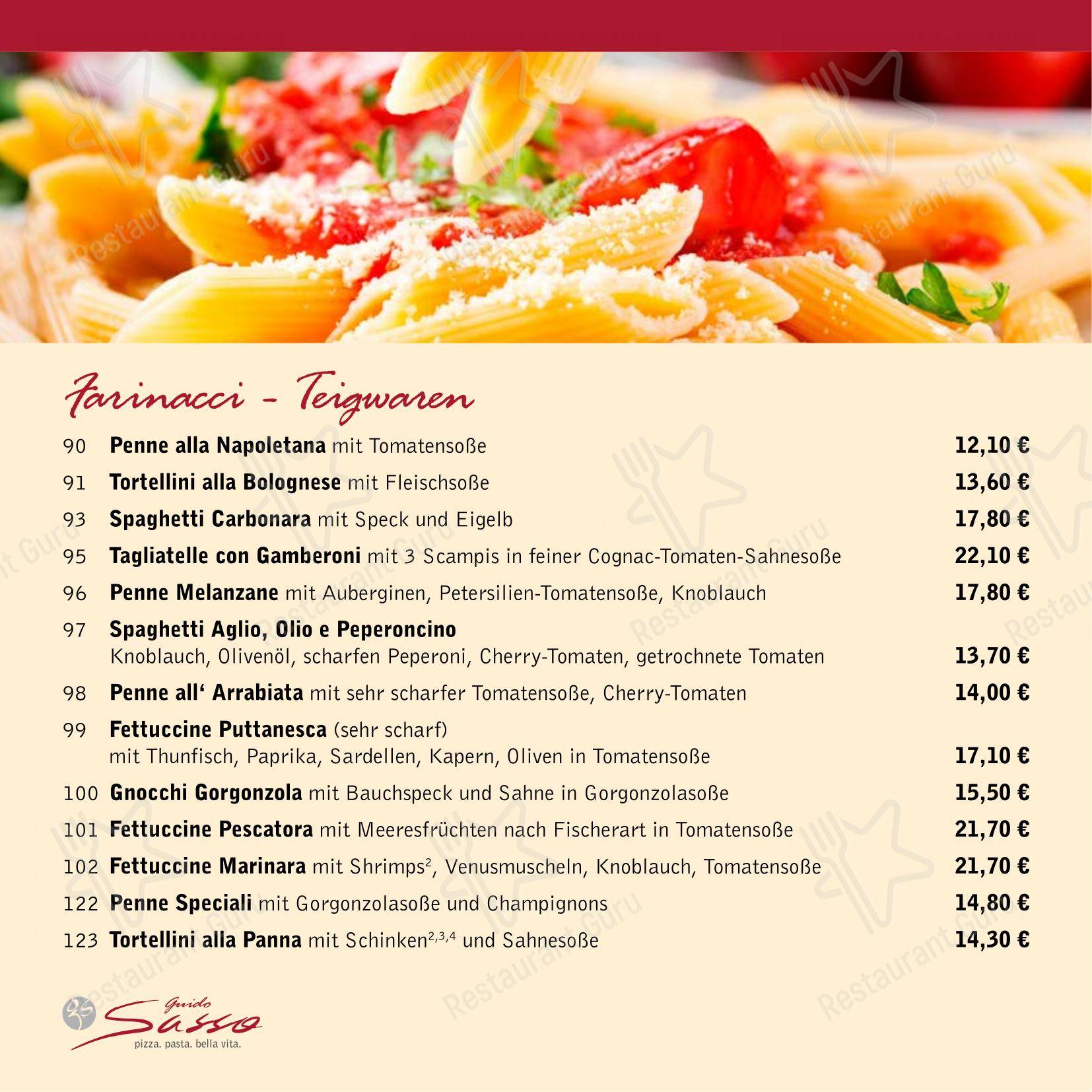 菜单 пиццерии Ristorante Guido Sasso в Растеде