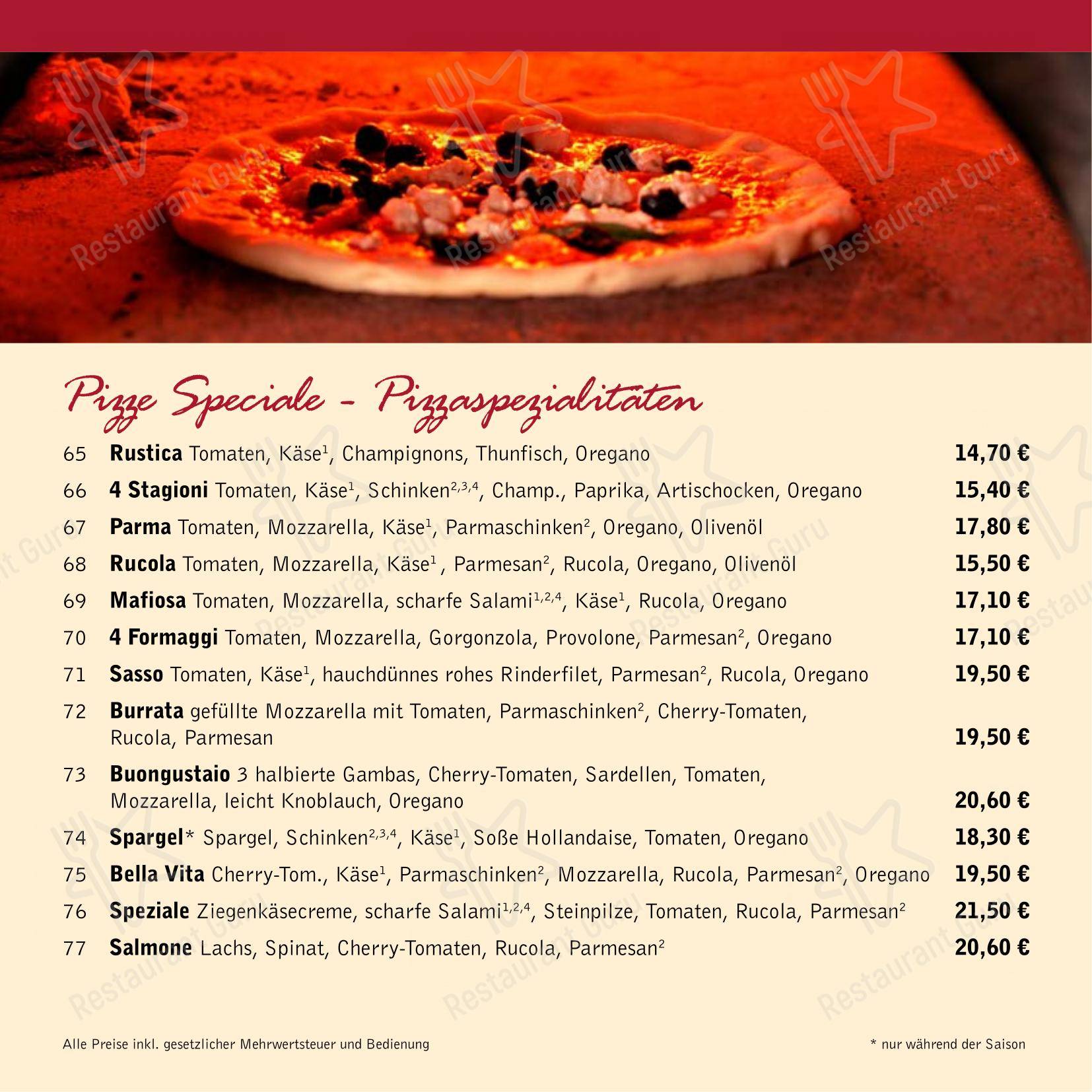 菜单 пиццерии Ristorante Guido Sasso