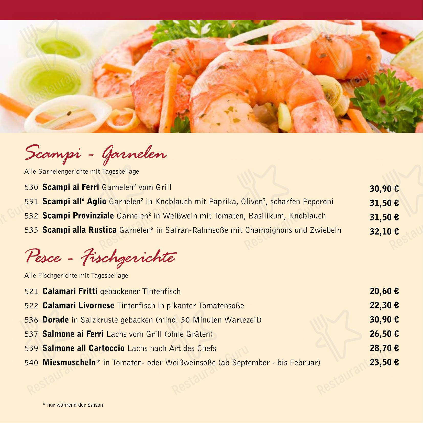 菜单 пиццерии Ristorante Guido Sasso