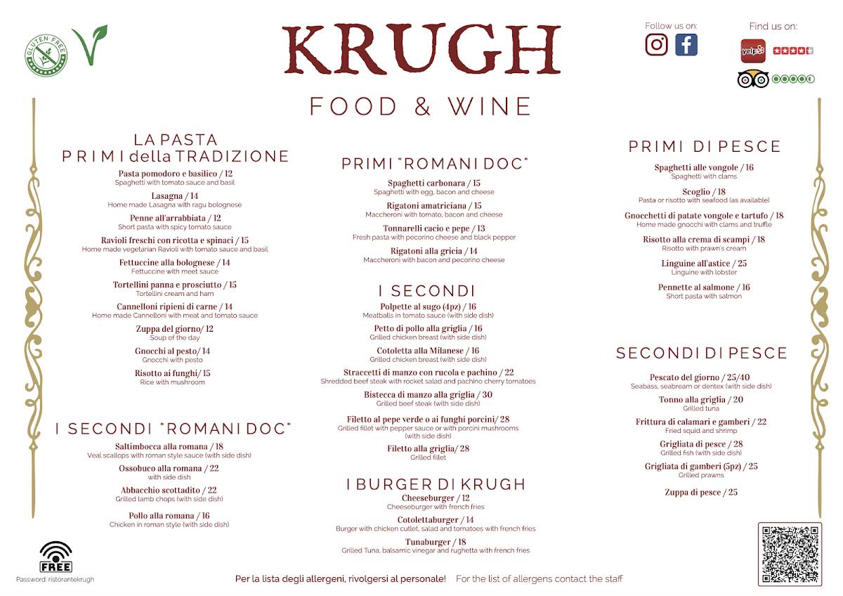 Ristorante Krugh меню