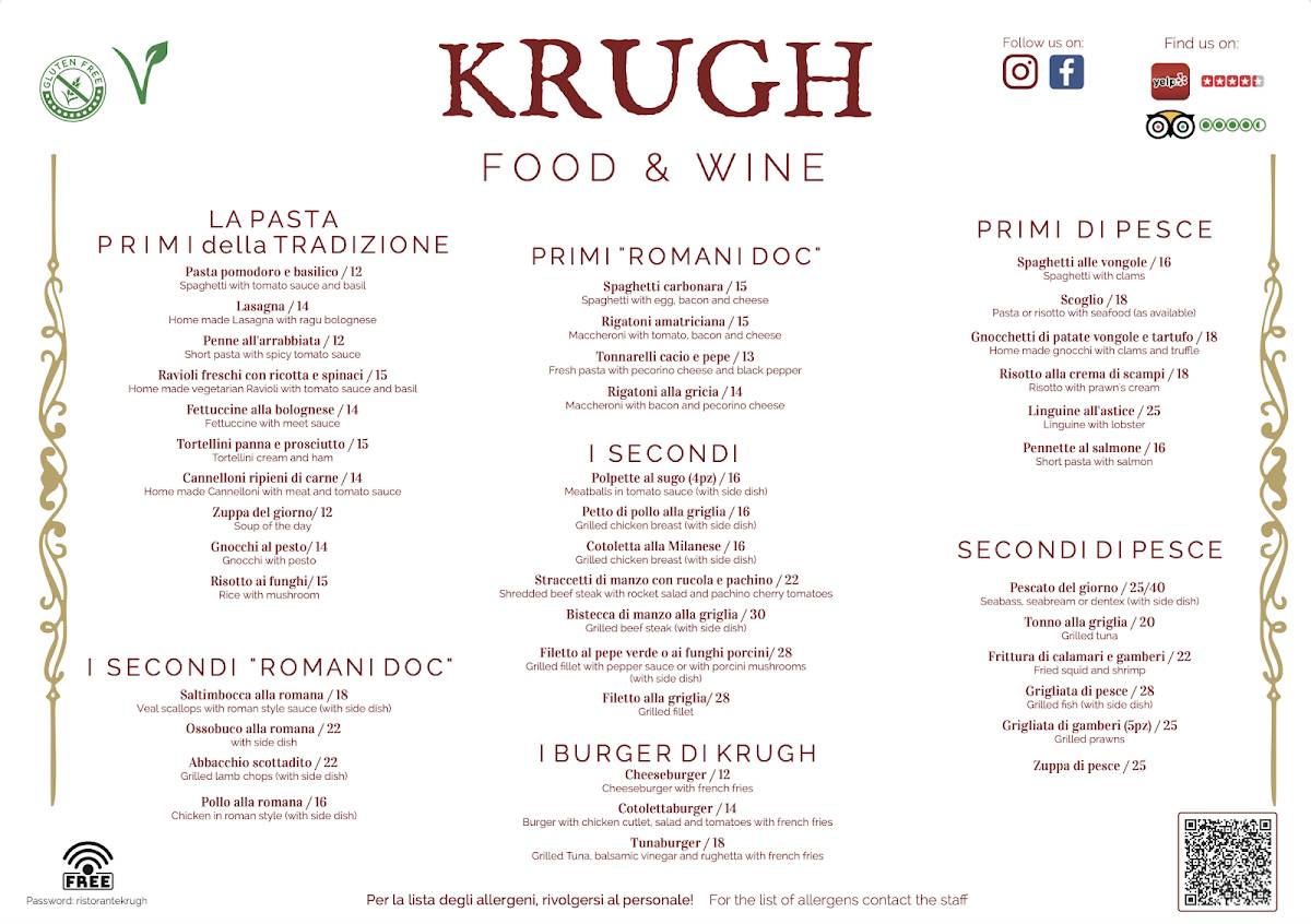 Ristorante Krugh меню