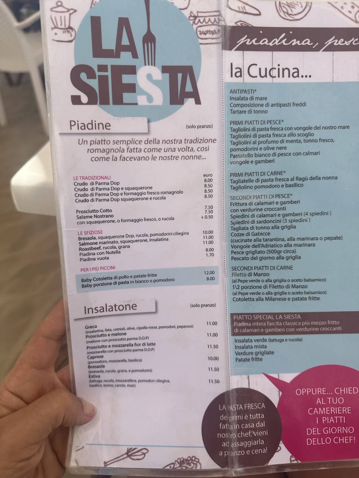 Ristorante La Siesta меню