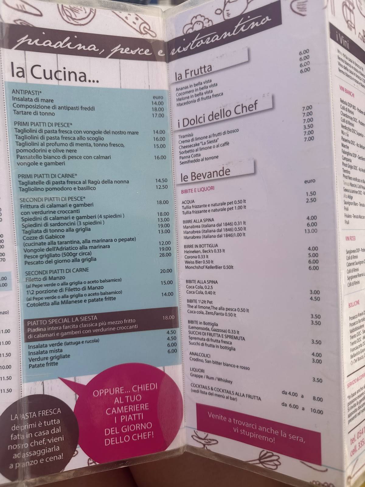 Ristorante La Siesta меню