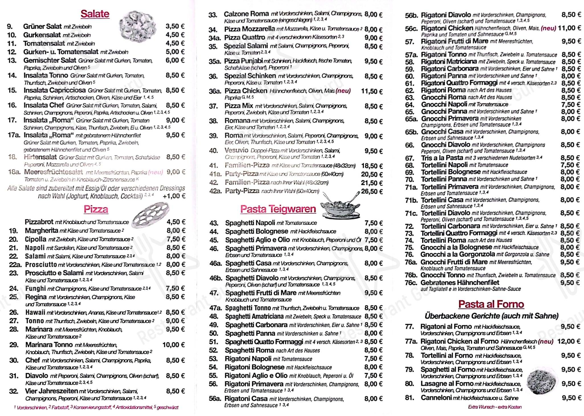 Меню Pizza Roma - блюда и напитки
