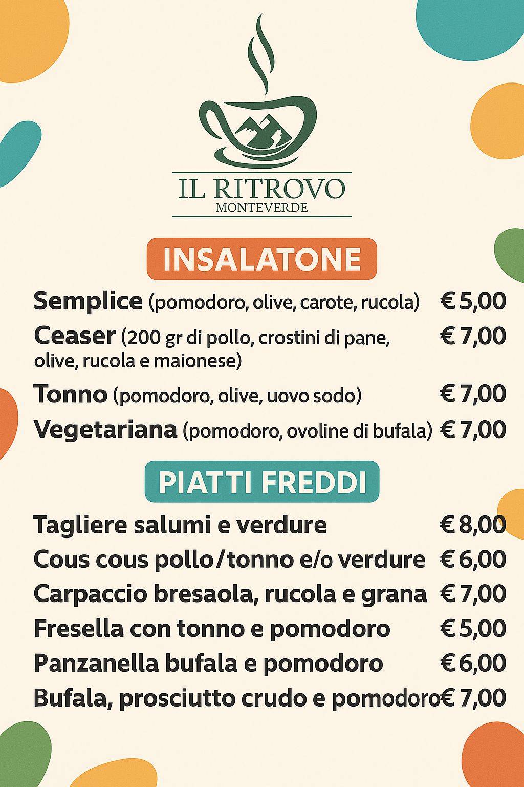 Bar Il Ritrovo меню