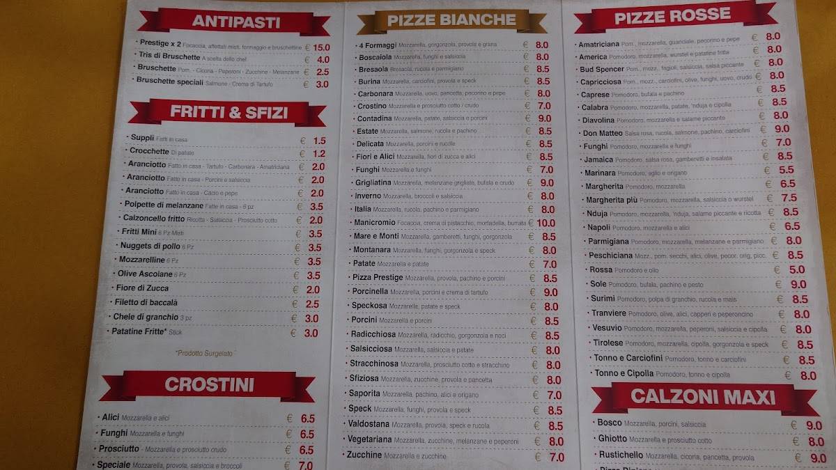 Pizzeria Prestige меню