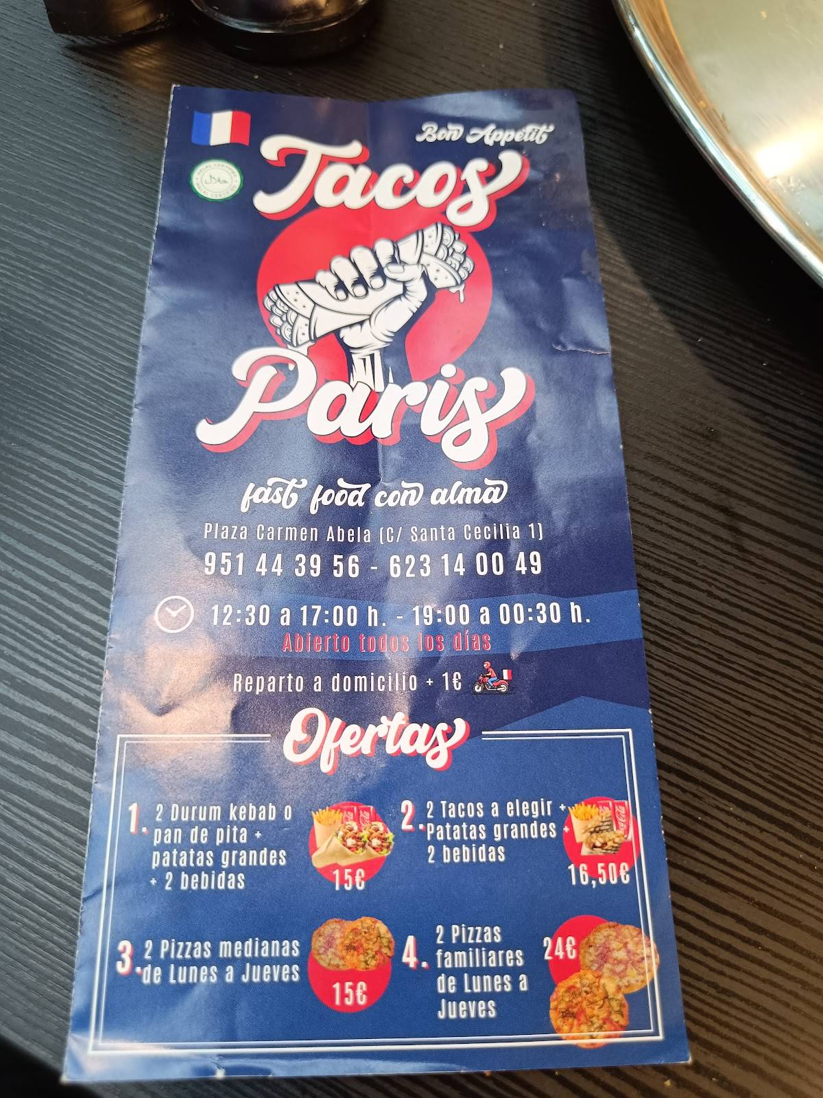 Pizzería Kebab Tacos París Ronda меню