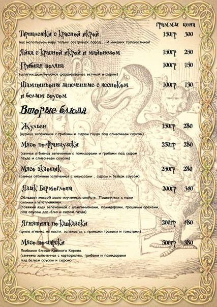 арт-кафе Страна Чудес меню