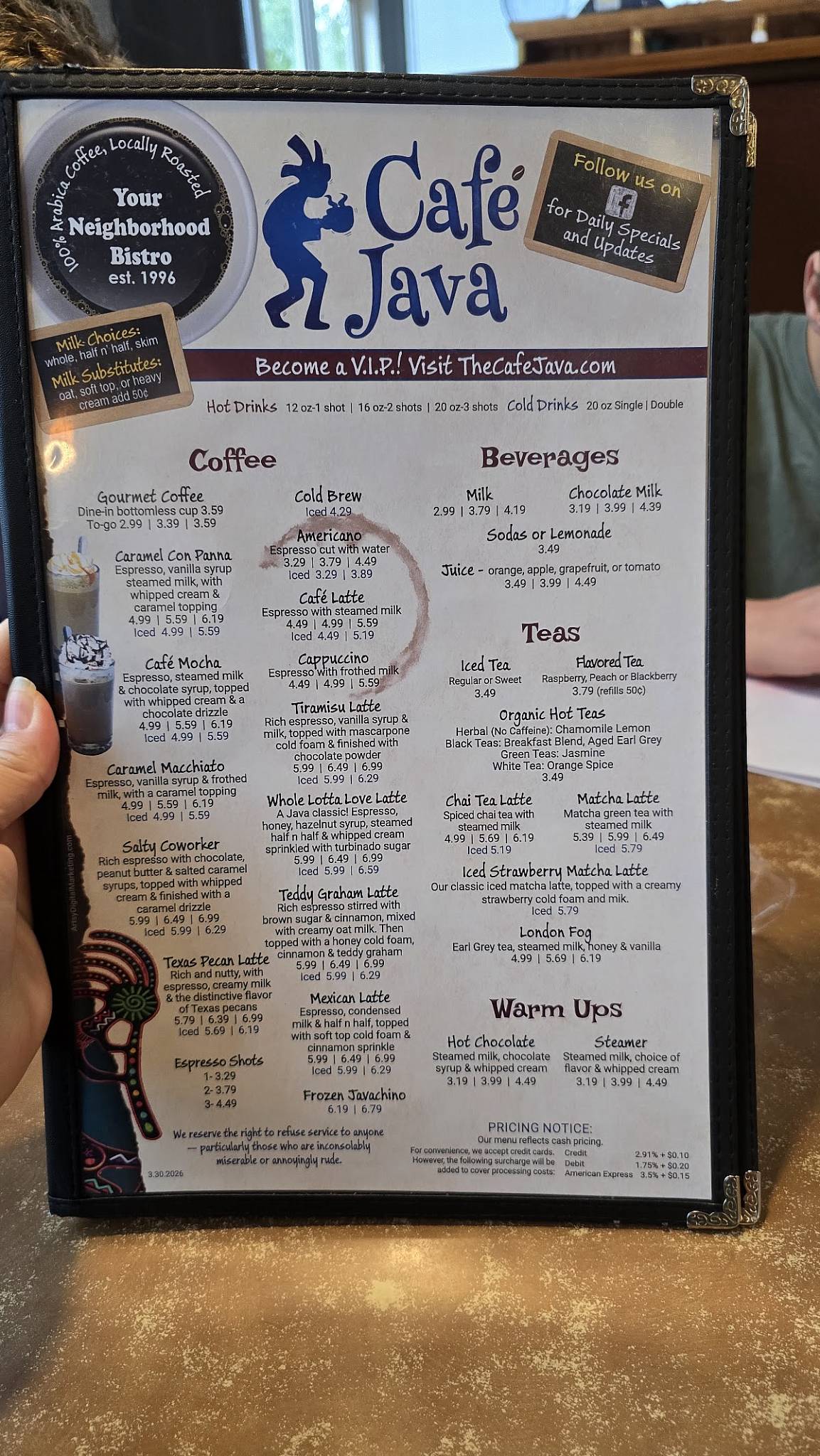 Cafe Java меню
