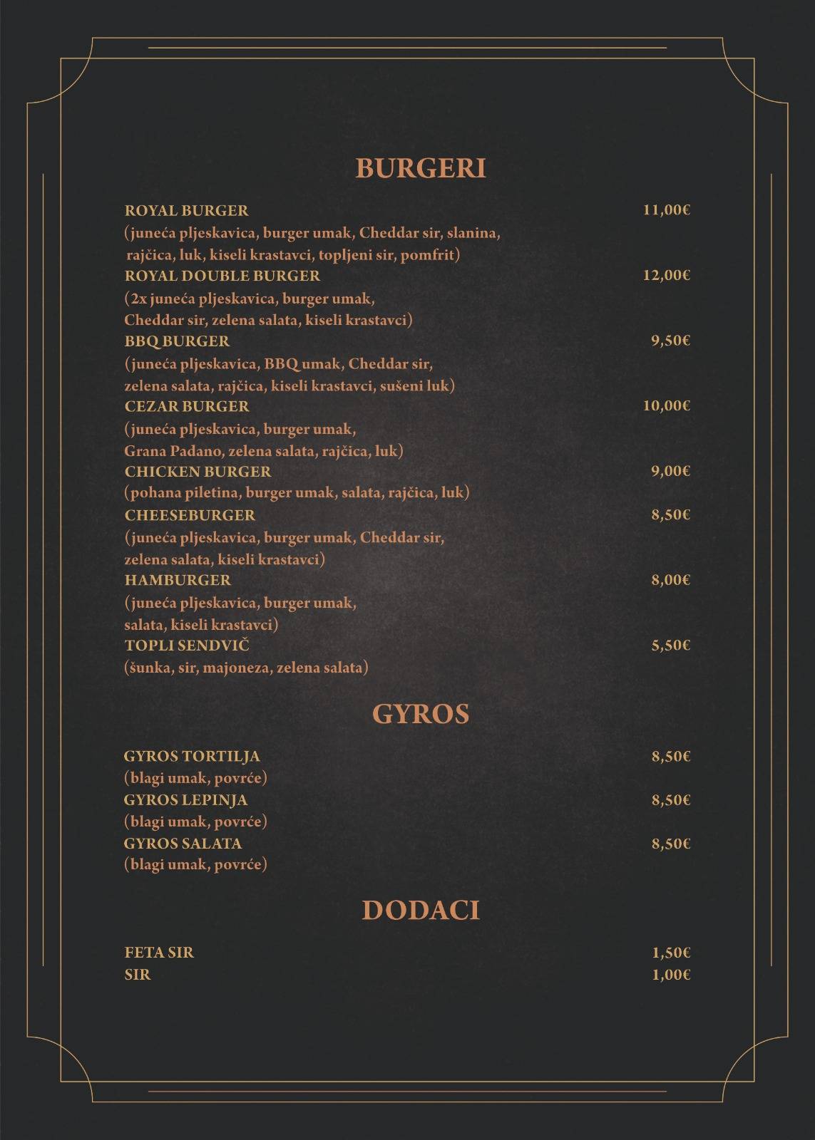 Royal Terrace Caffe Bar меню