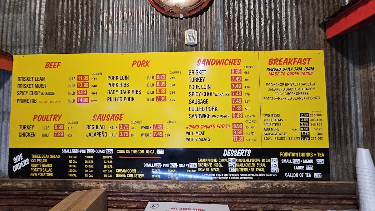 Rudy's "Country Store" and Bar-B-Q меню