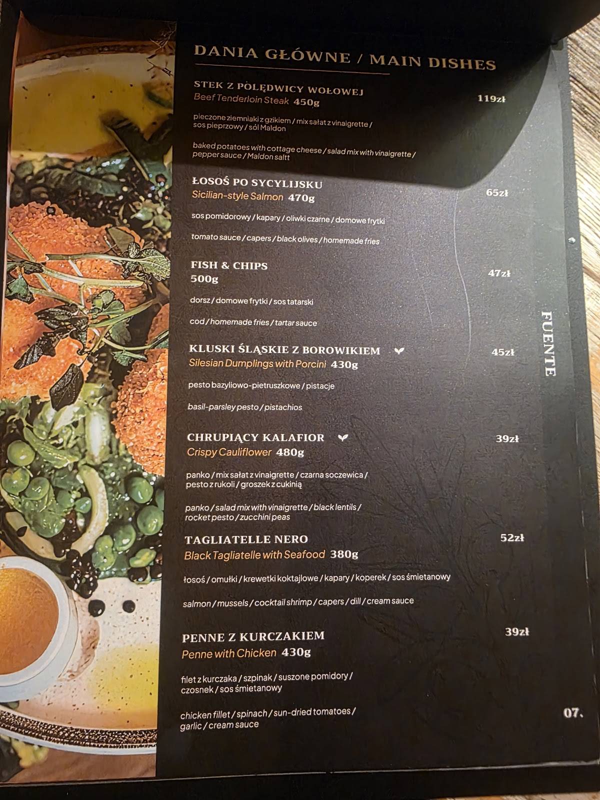 Restauracja Fuente меню