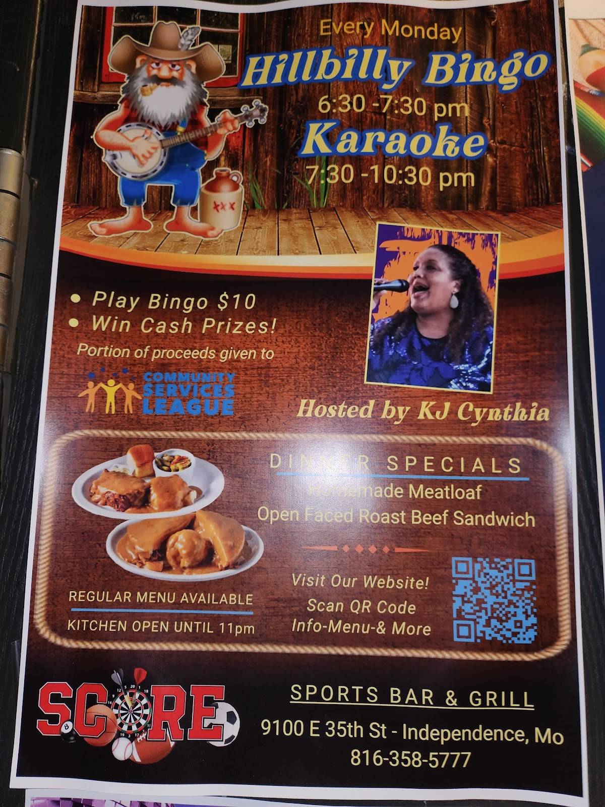Score Sports Bar & Grill меню
