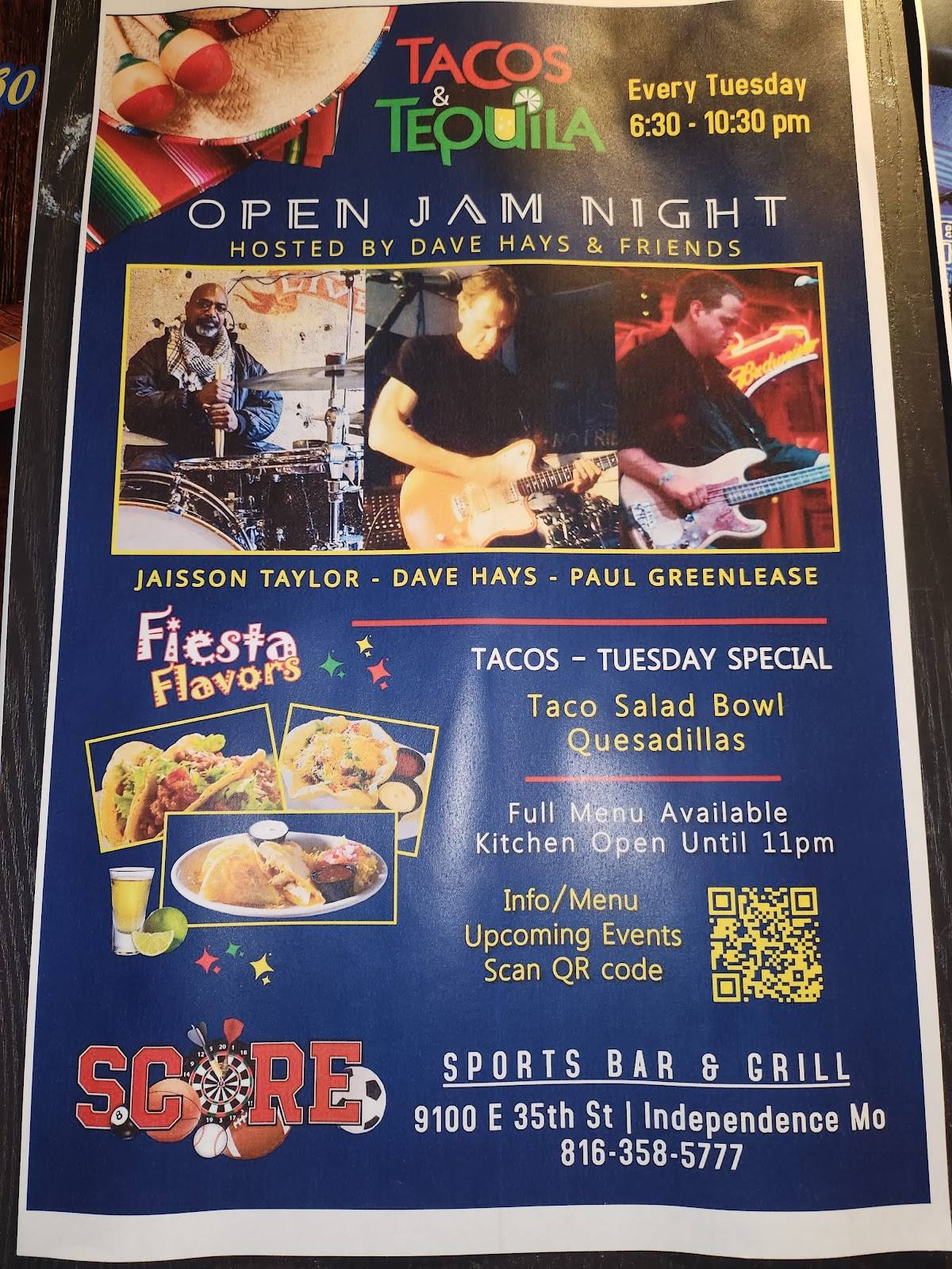 Score Sports Bar & Grill меню