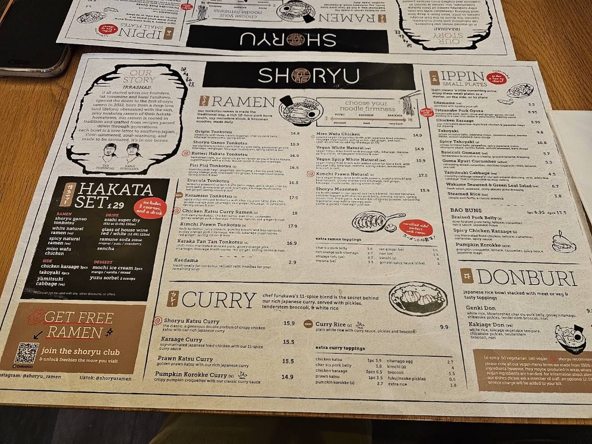 Shoryu Ramen Shoreditch меню