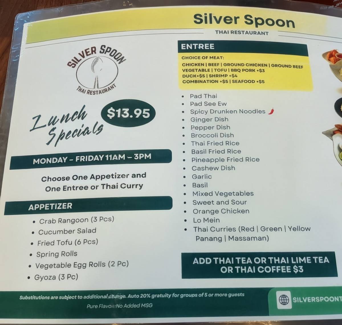 Silver Spoon Thai Restaurant меню