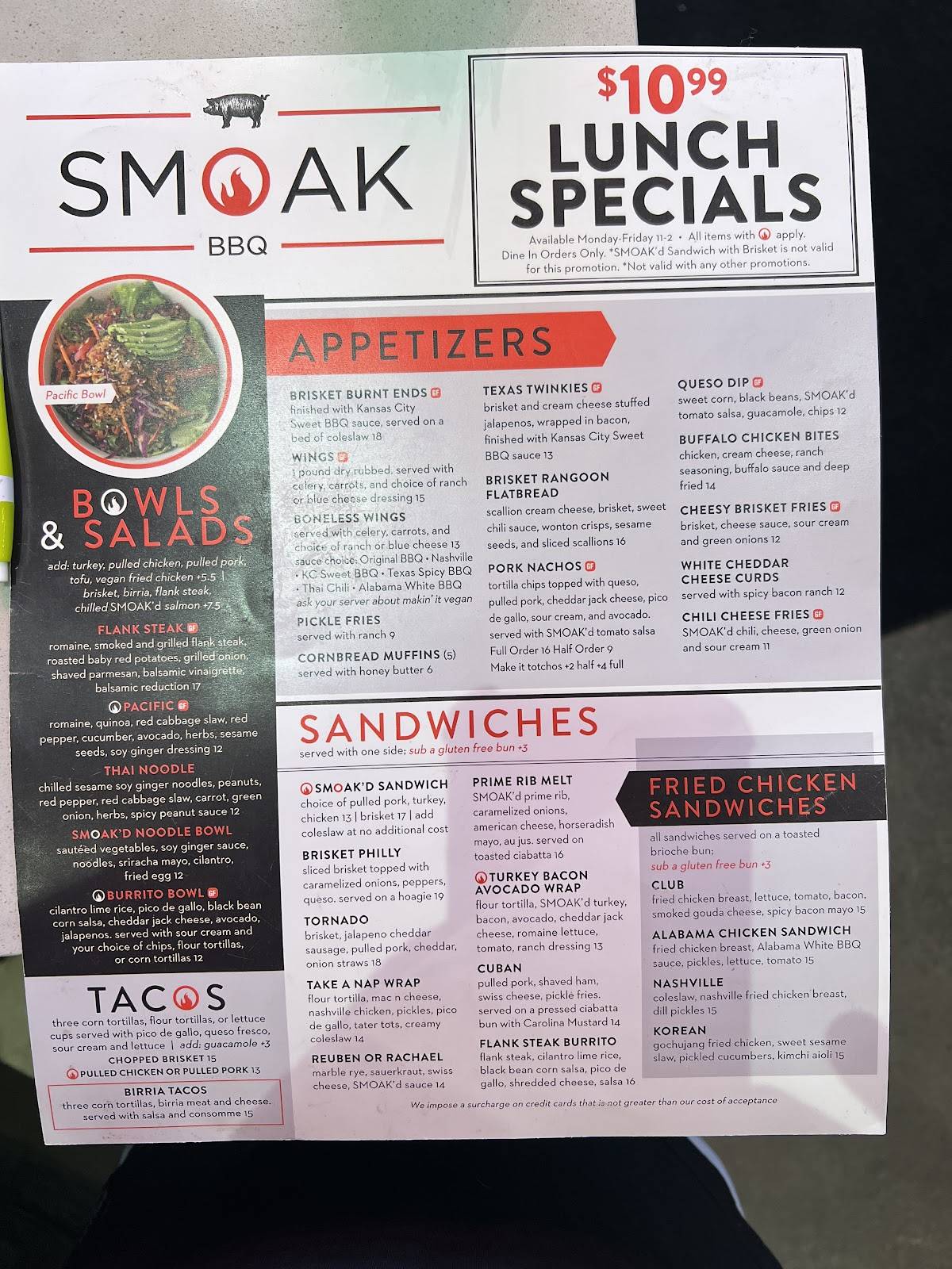 Smoak BBQ меню