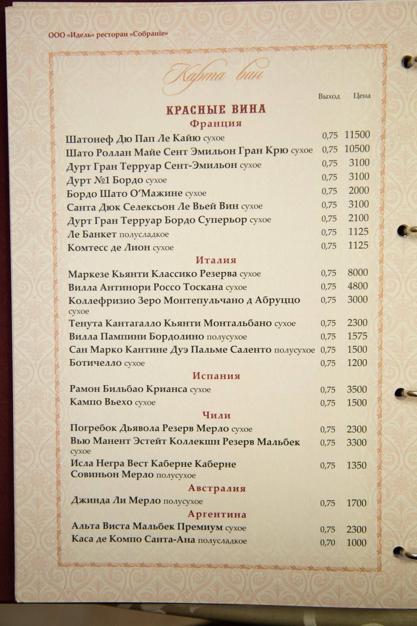 Собрание меню