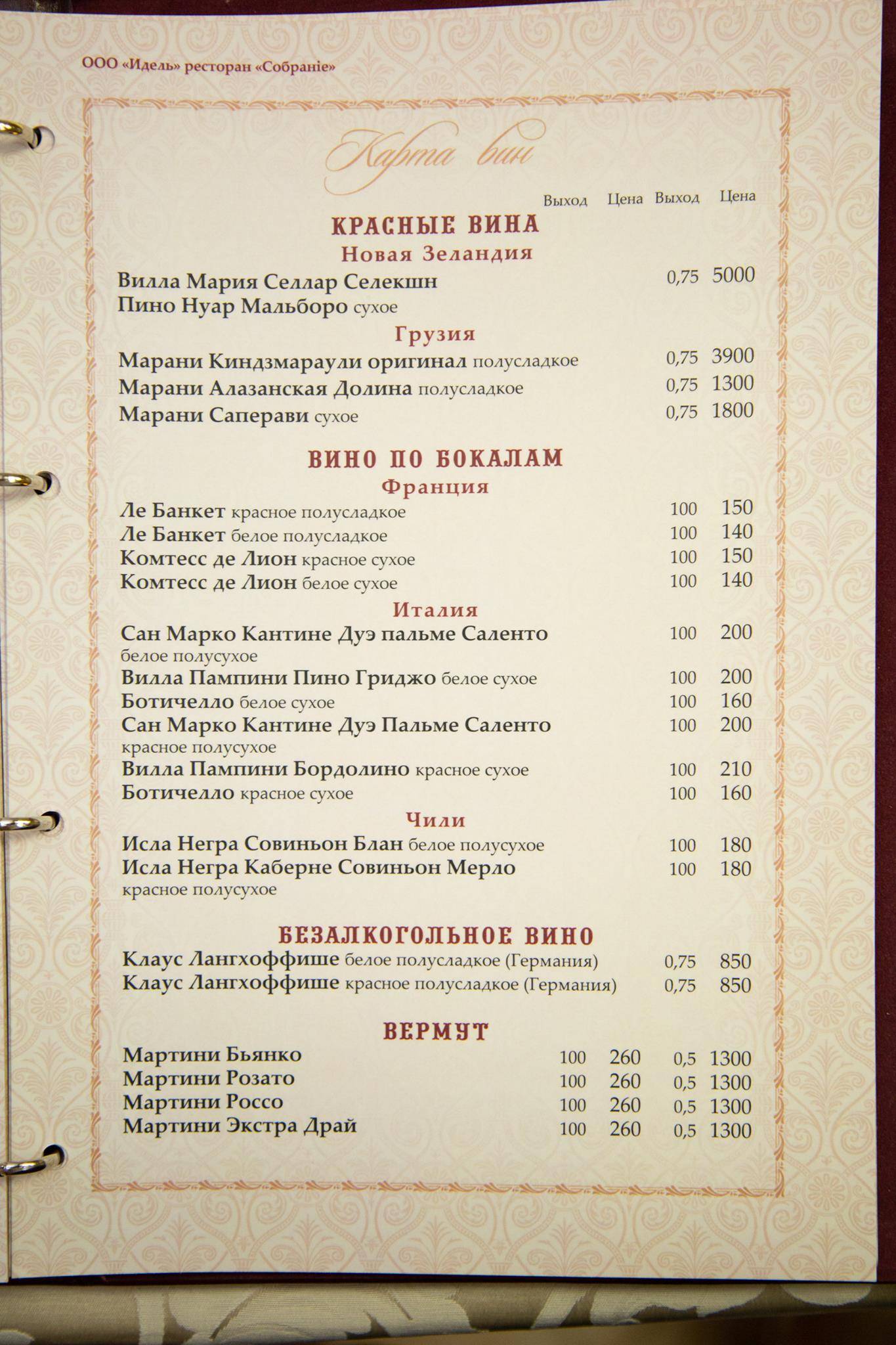 Собрание меню