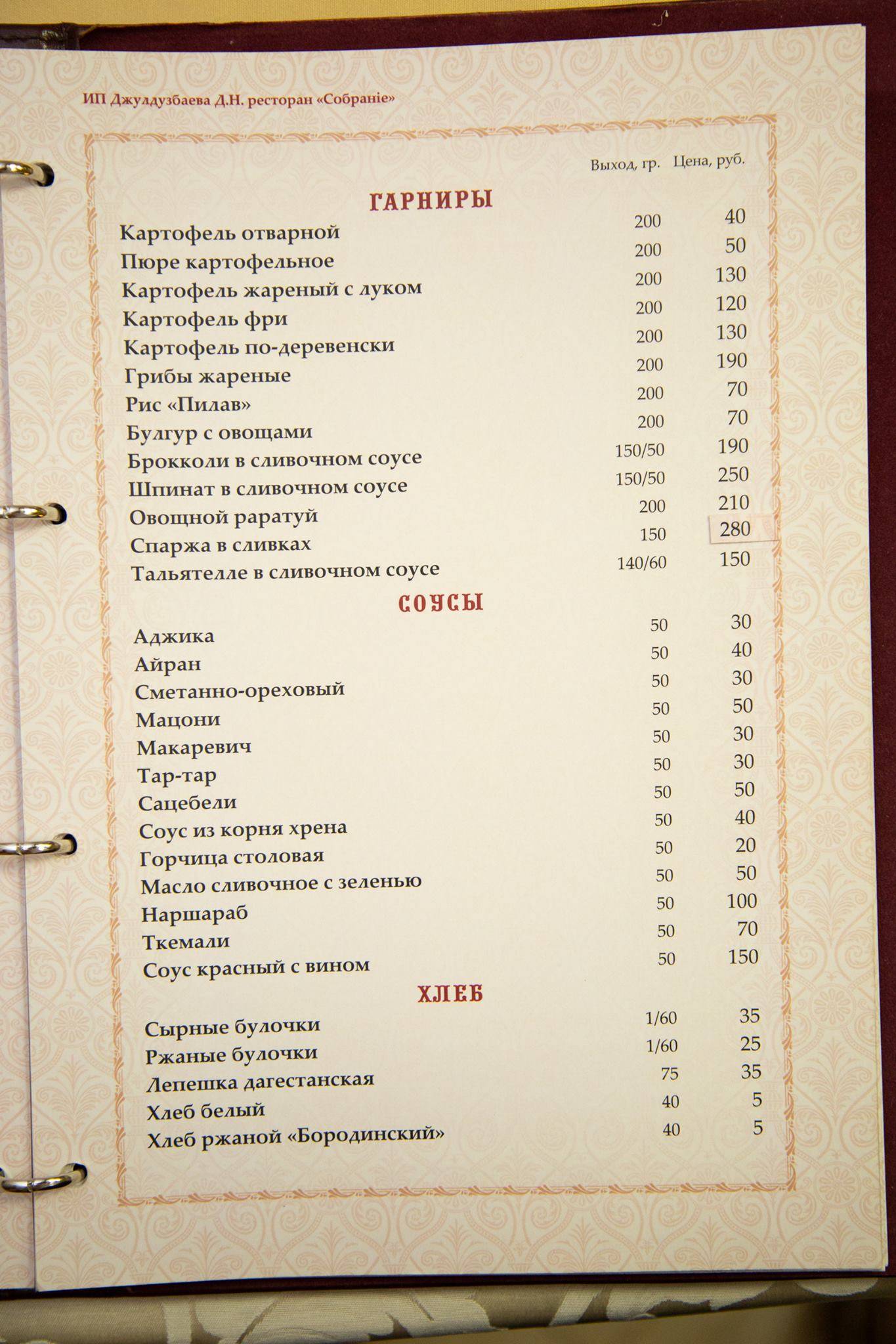 Собрание меню