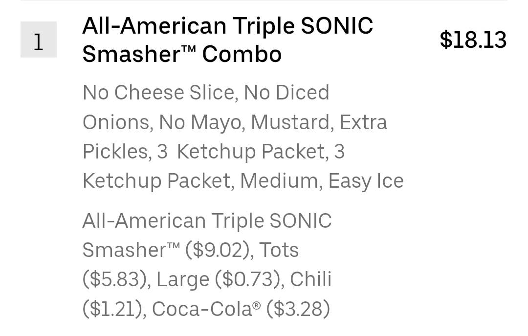 Sonic Drive-In меню