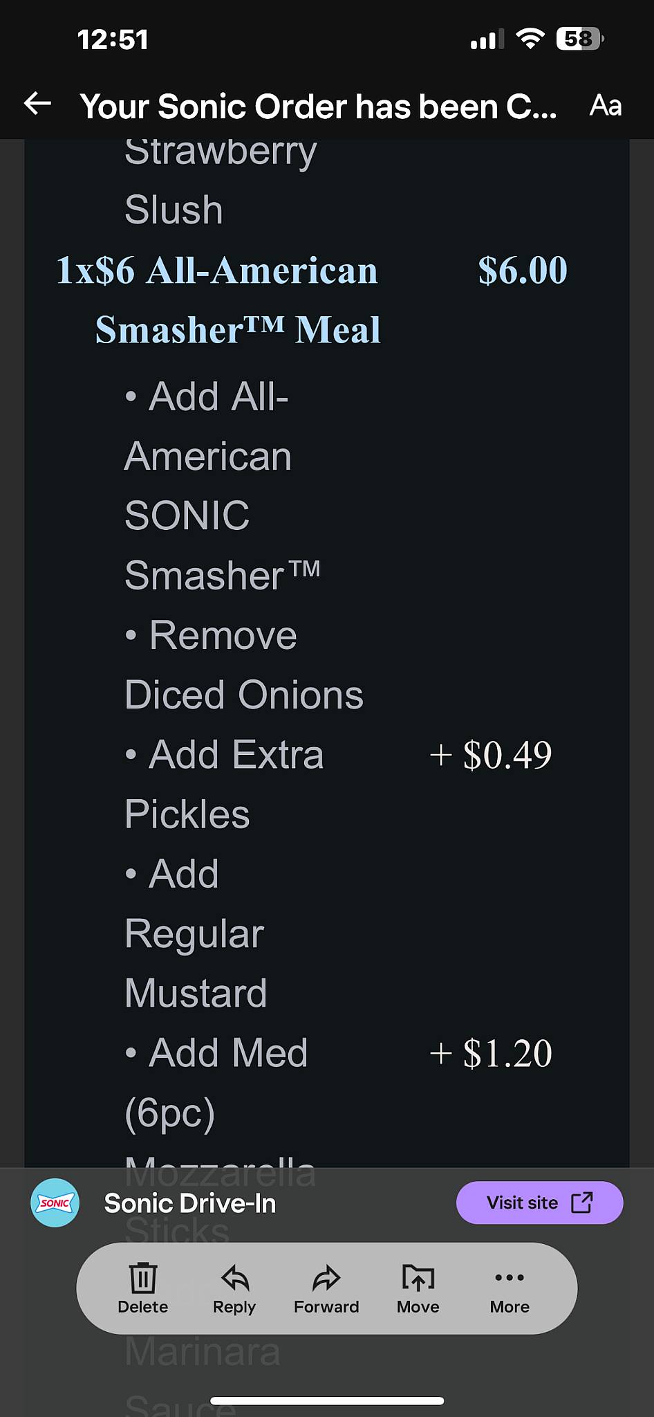 Sonic Drive-In меню