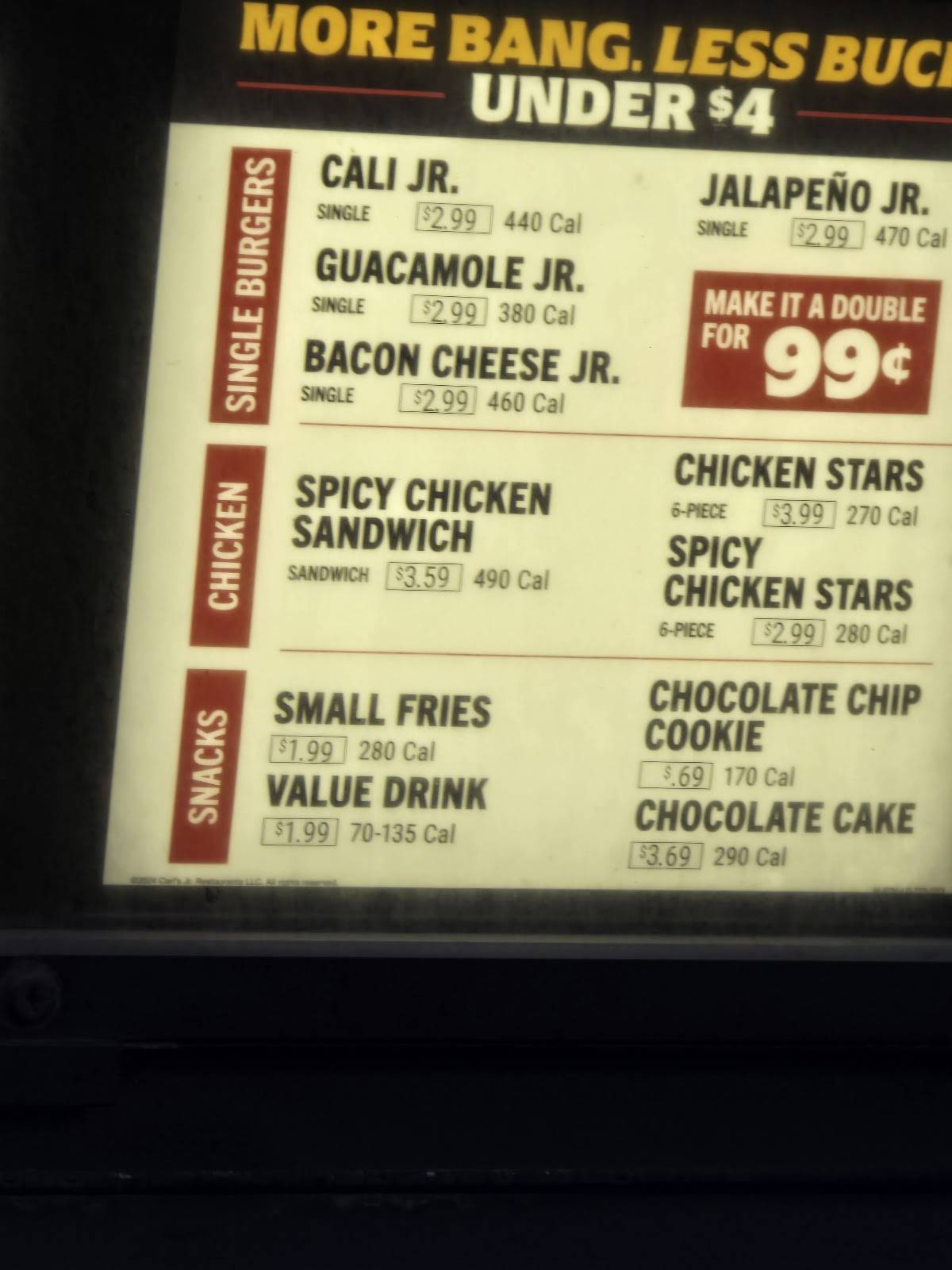 Carl's Jr. меню