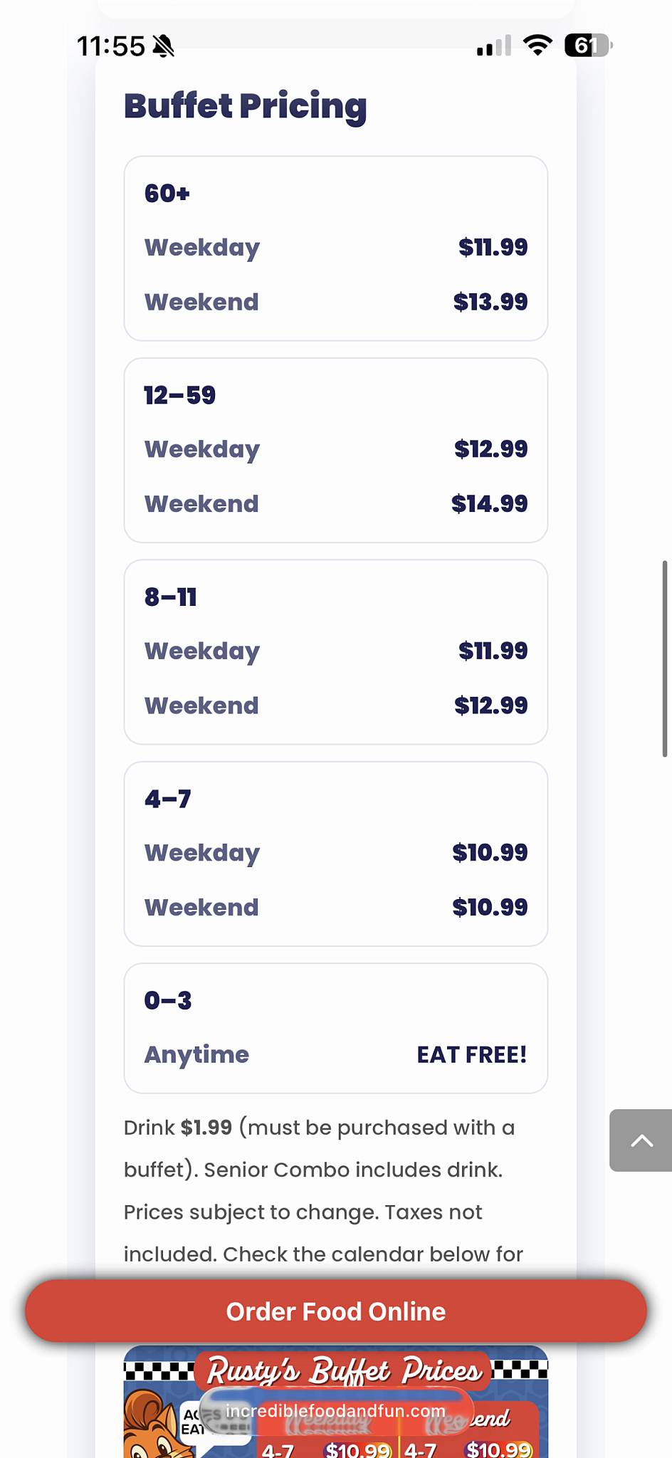 Springfield’s Incredible Food and Fun меню