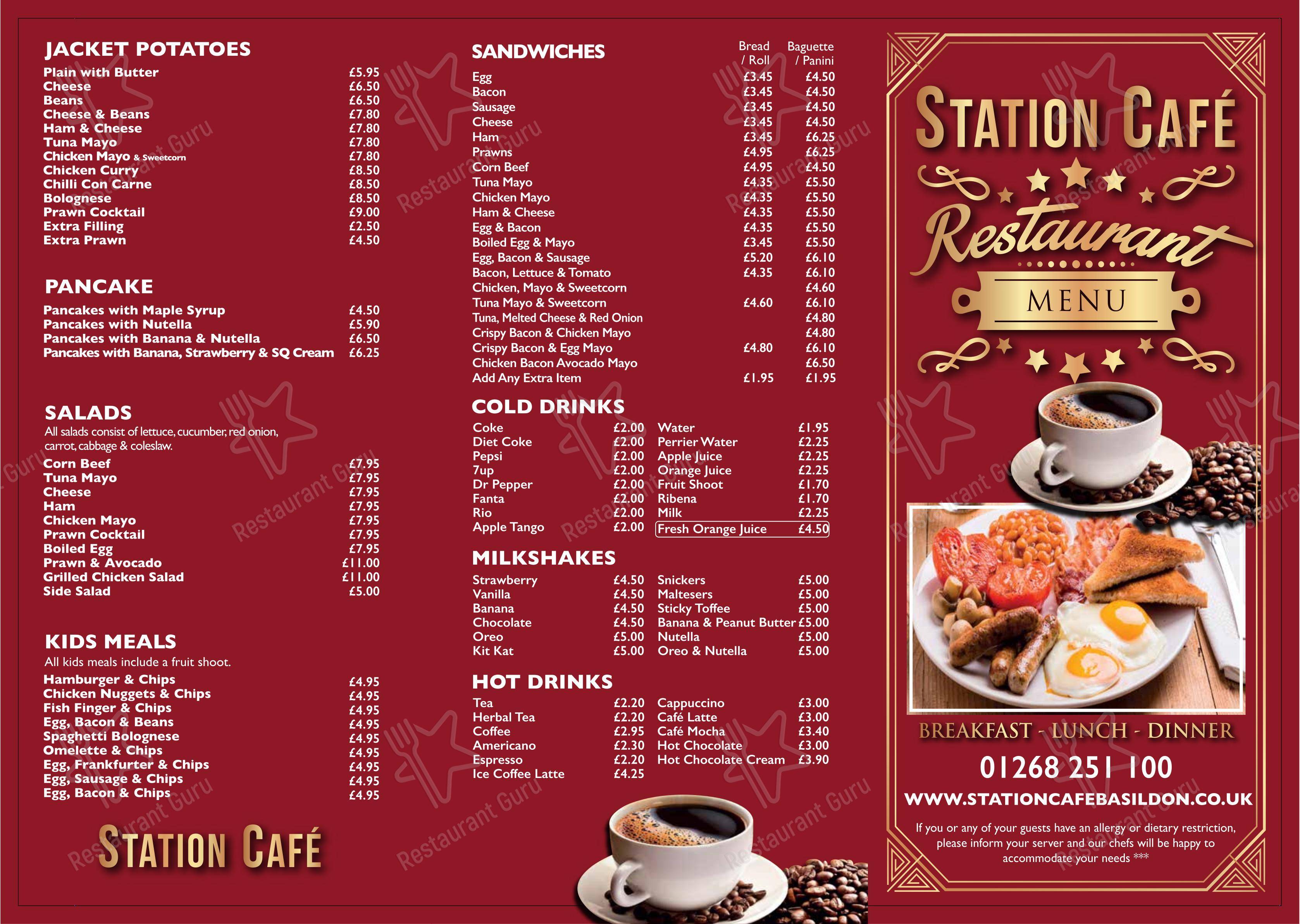 Меню напитков ресторана Station Cafe Basildon в Базилдоне