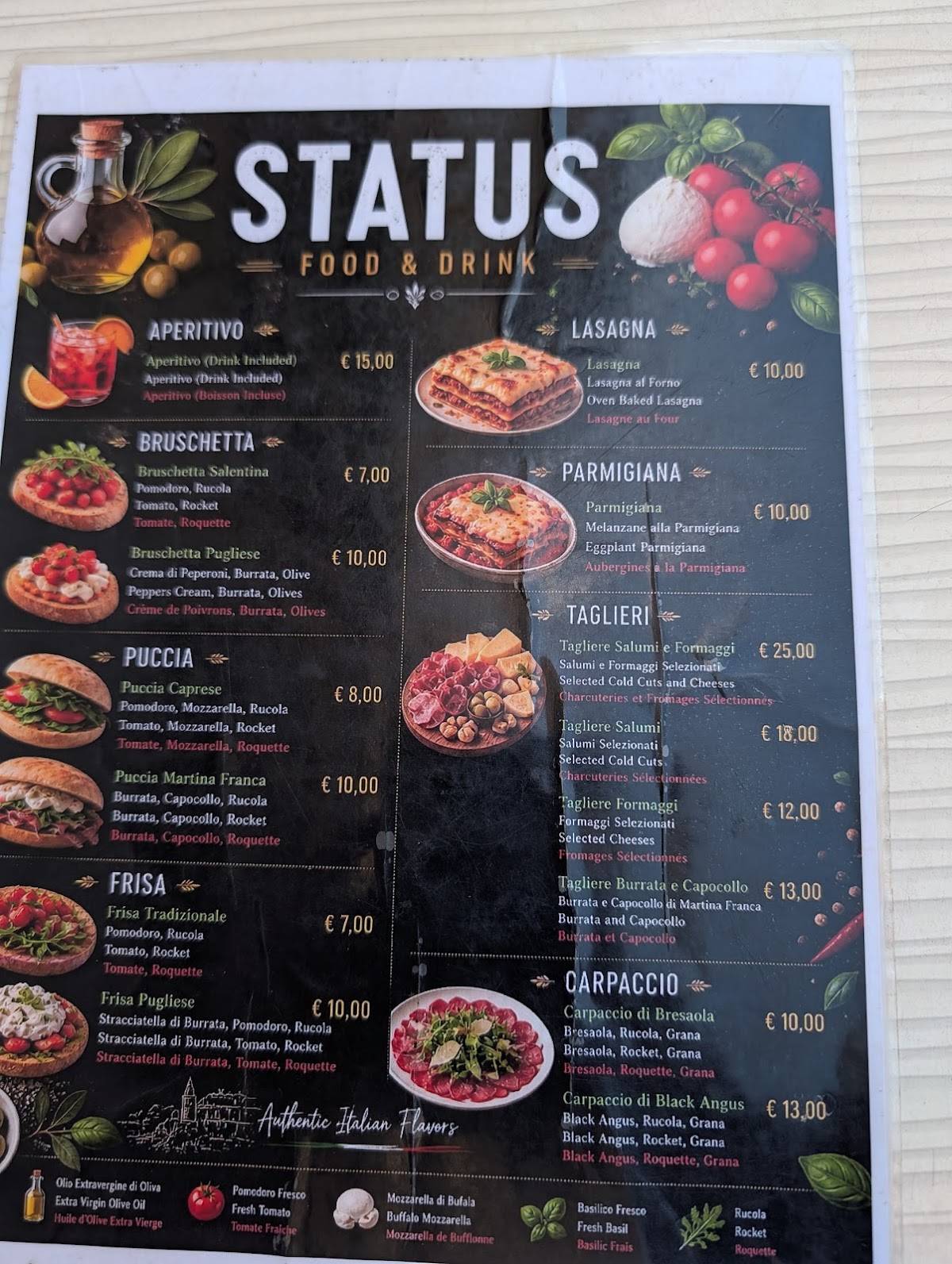 Status Vision Club меню