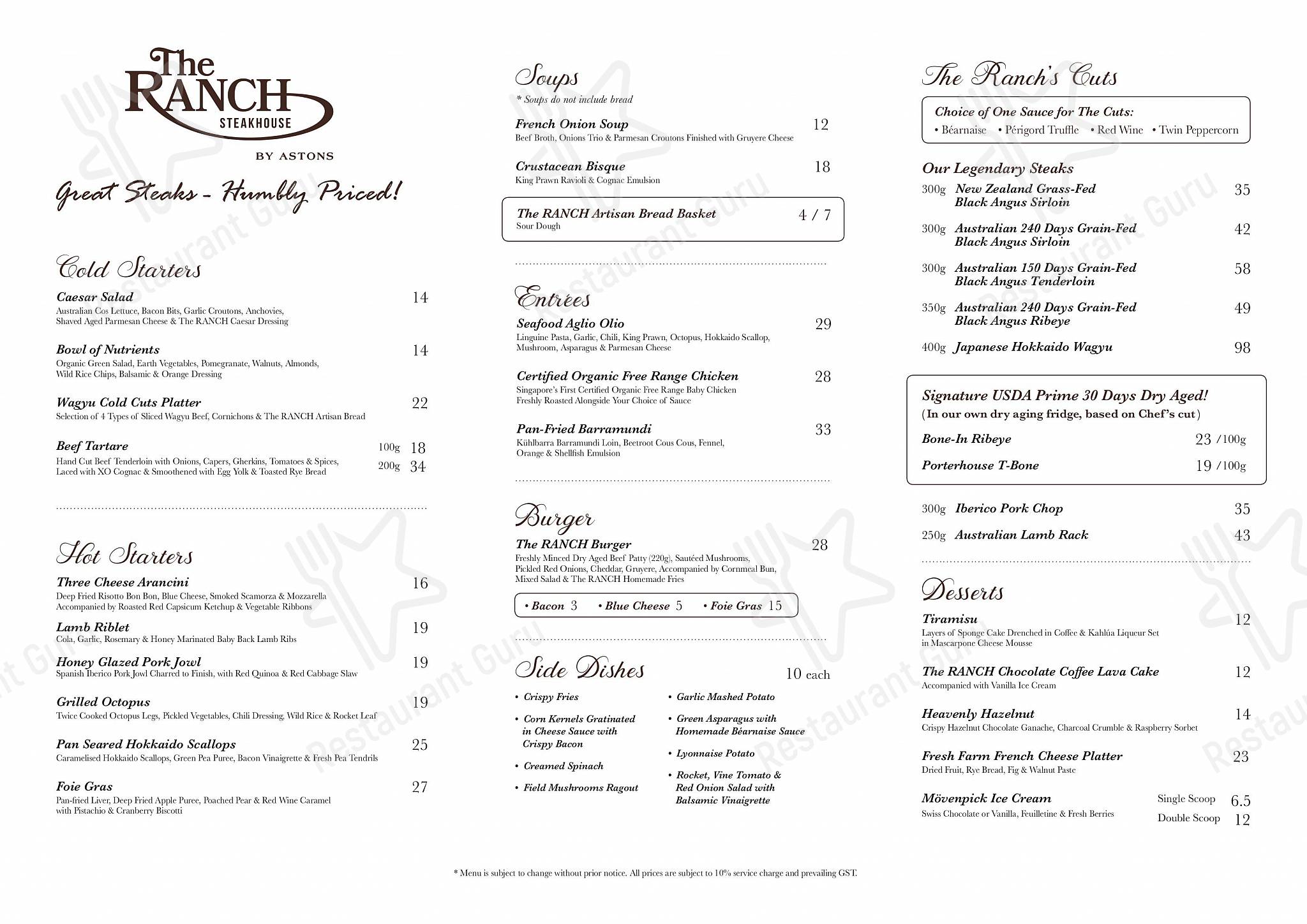 Меню стейк хауса TheRanchSteakhouse - Takeaway Menu