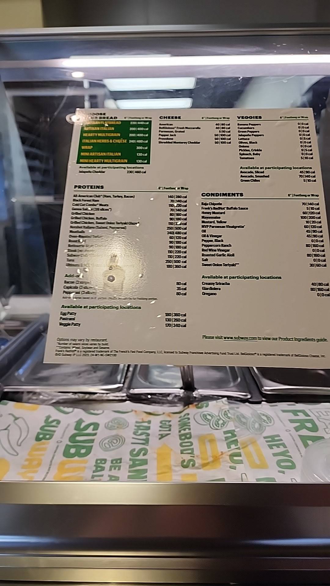 Subway меню