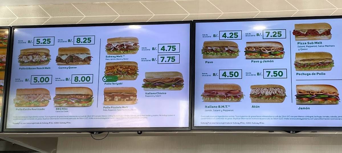 Subway меню
