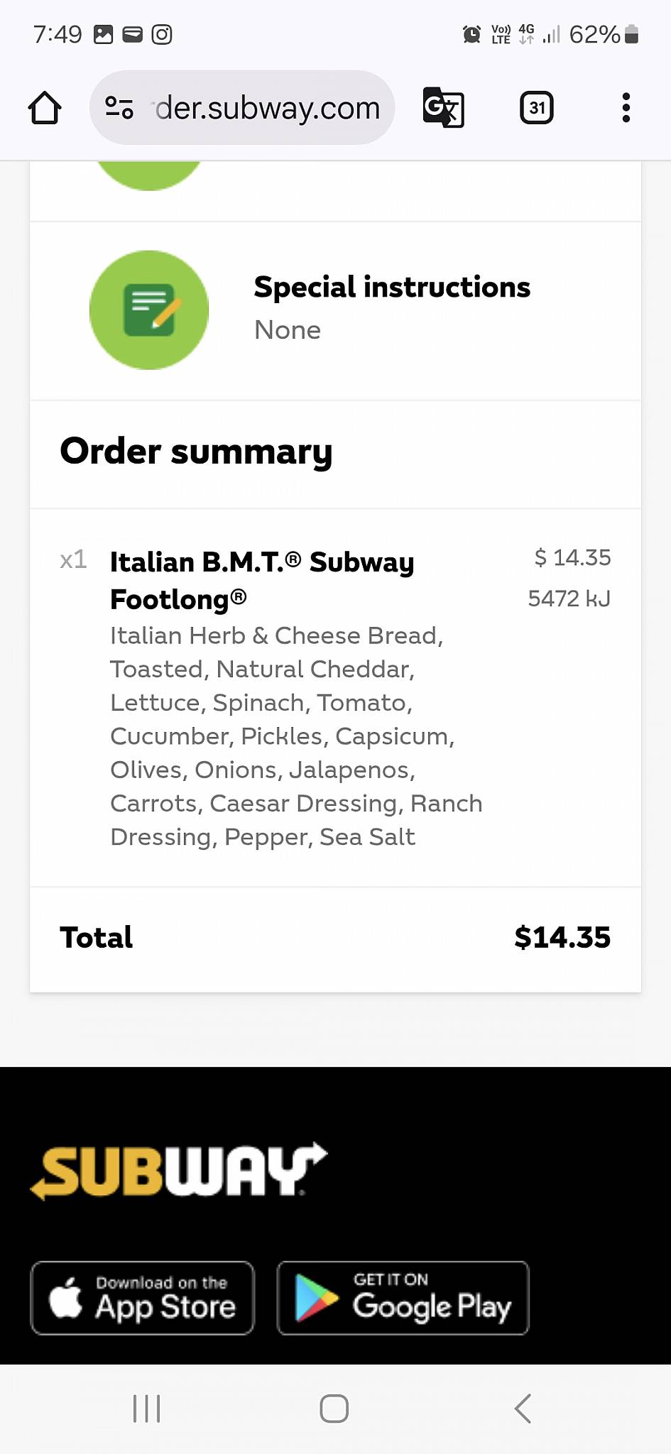 Subway Devonport меню