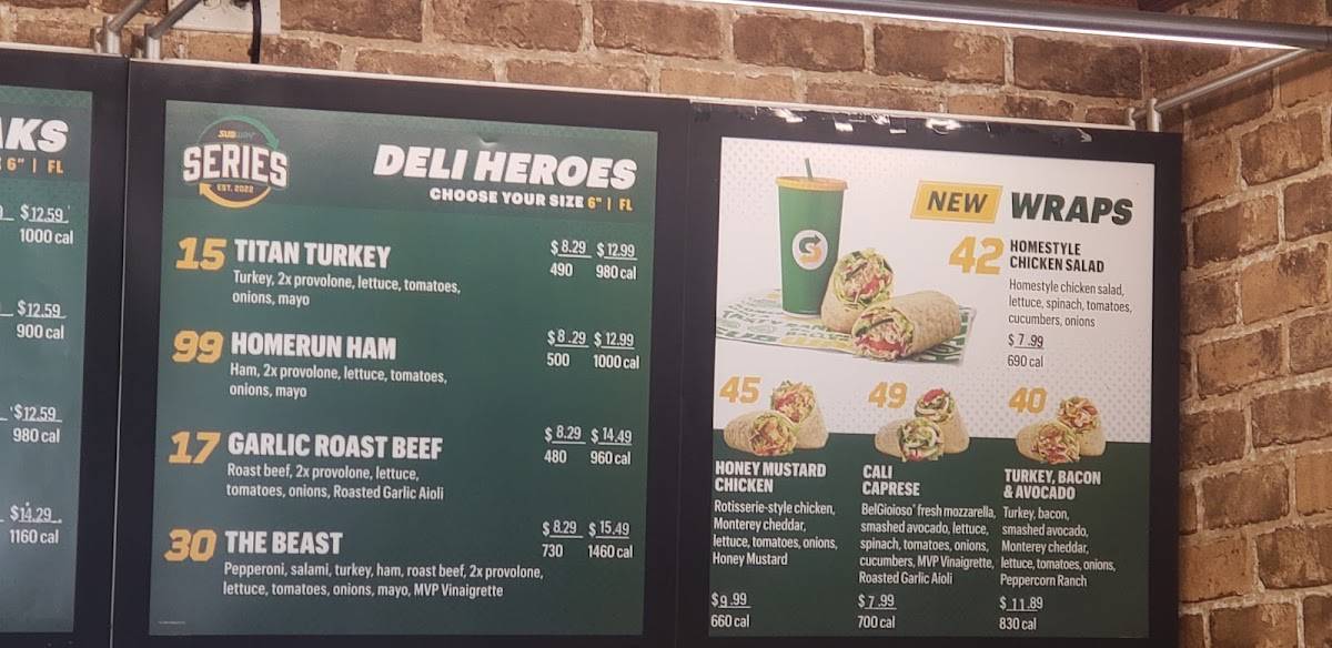 Subway меню