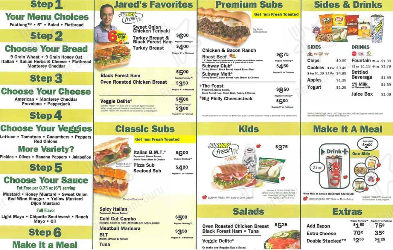 Subway меню
