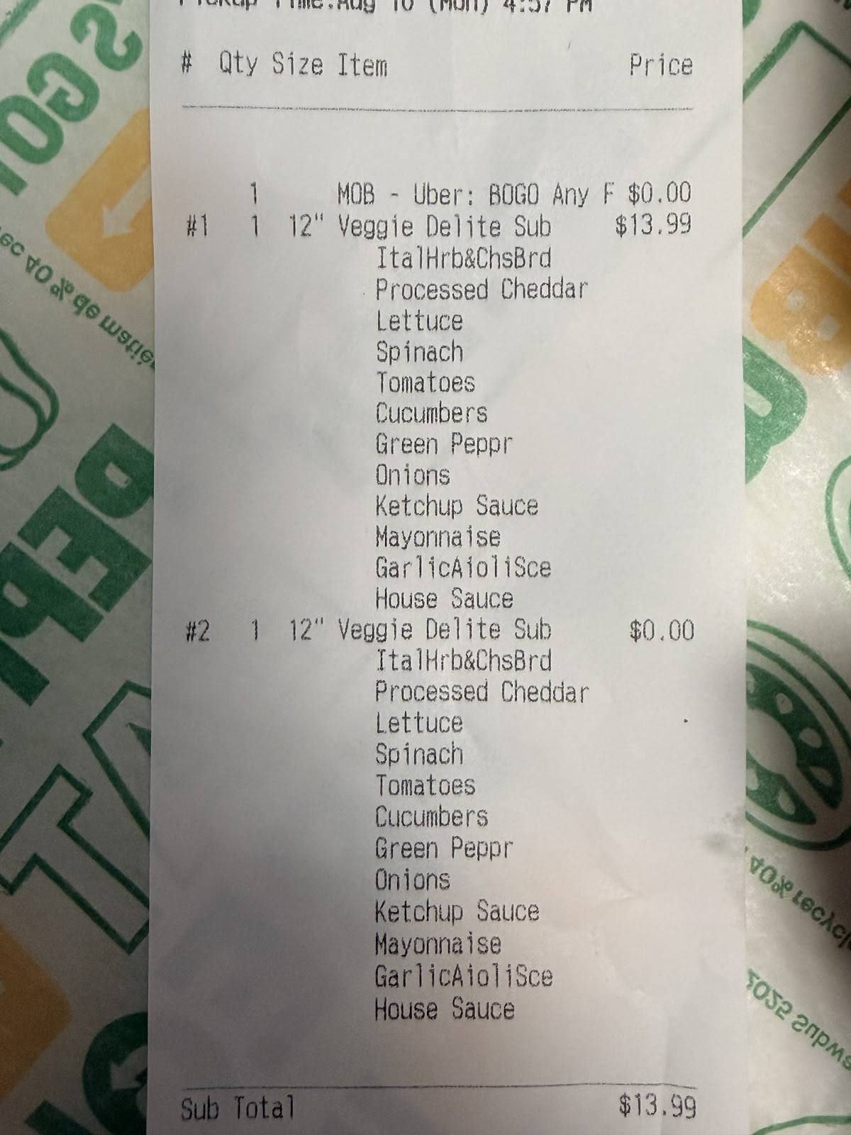 Subway меню