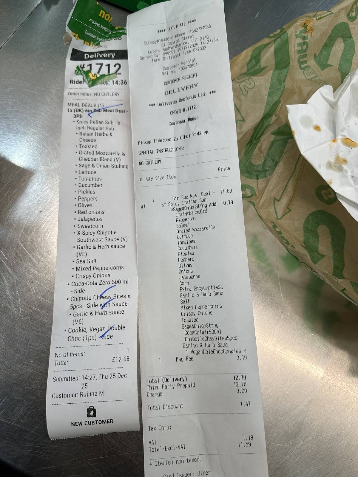 Subway меню