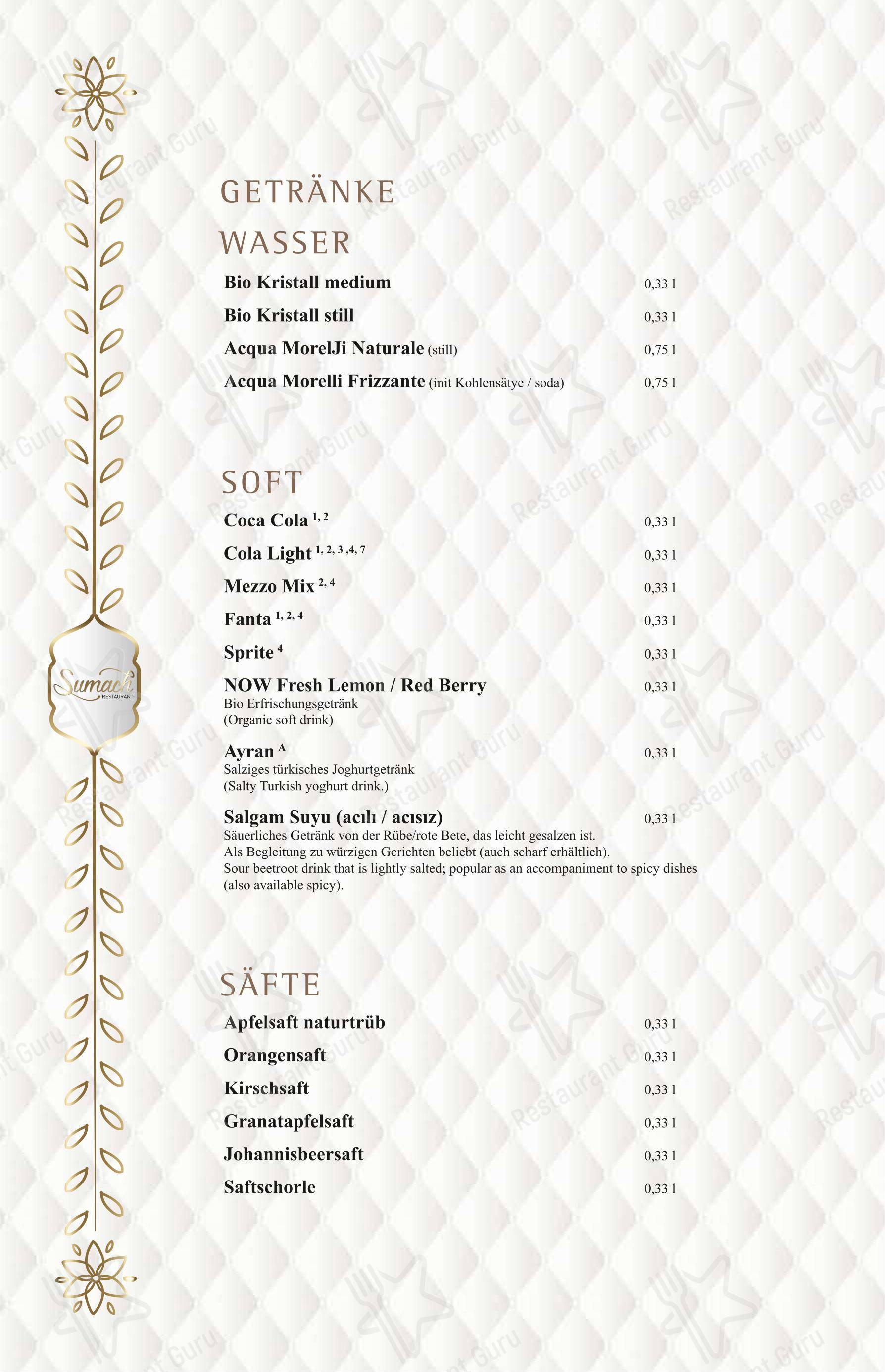 Меню ресторана Sumach Restaurant